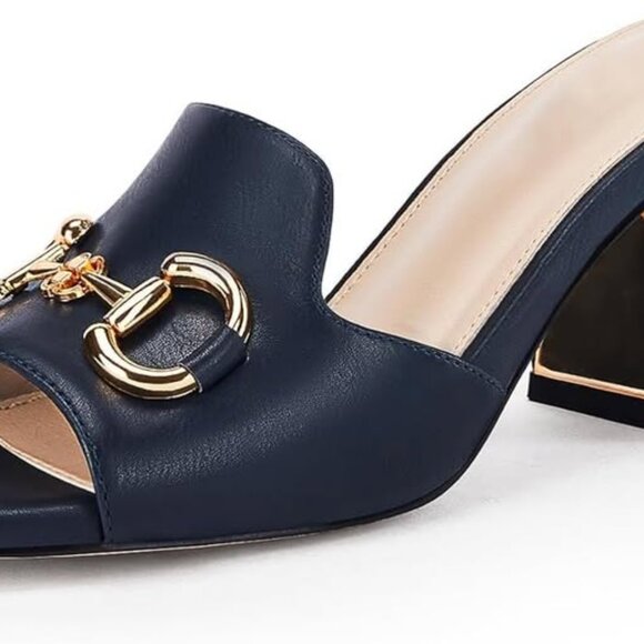 Women's Sandals Peep Toe Slides Chunky Heel Mules - Picture 4 of 4